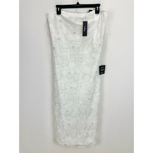 Lulus Loving Mentality White Tulle Beaded Strapless Midi Dress Cocktail XL NWT - Picture 5 of 12